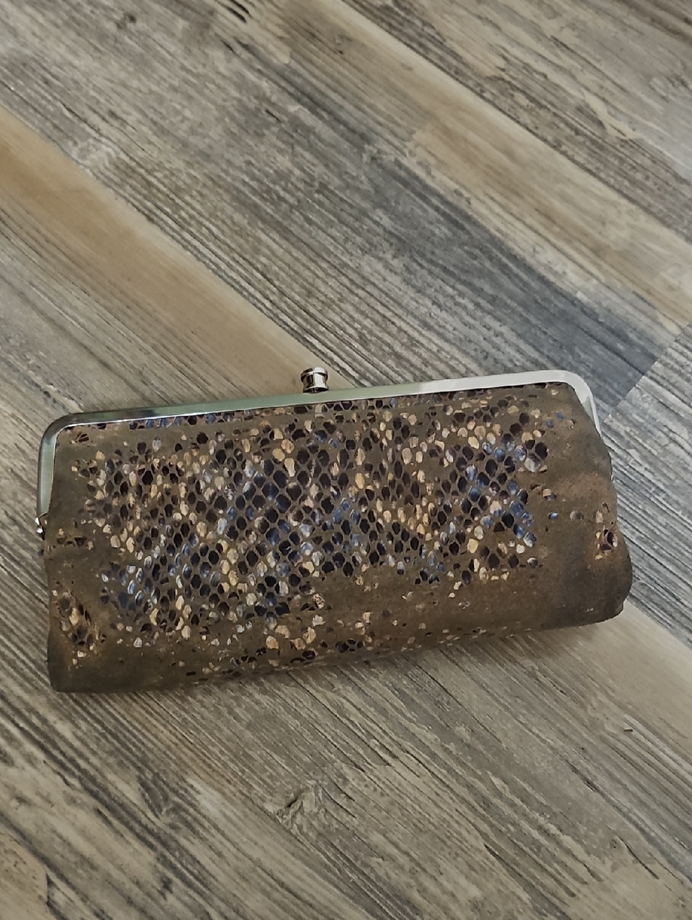 Women’s Hobo Brown Metallic Snakeskin Clutch
